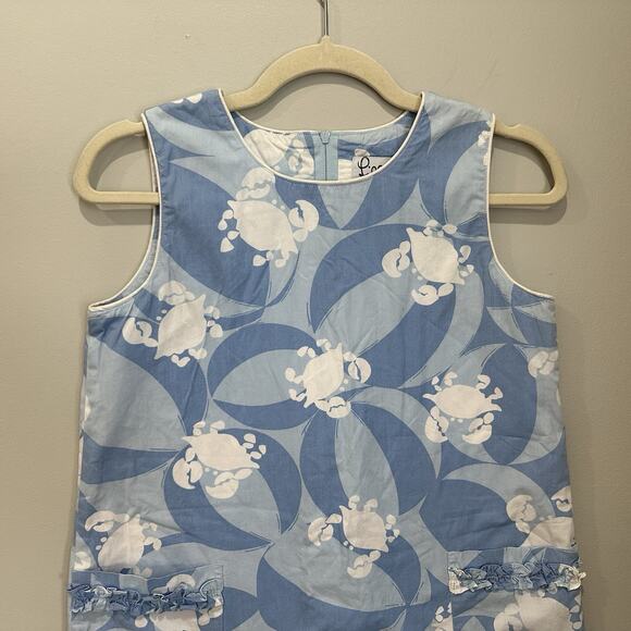 Dress Lilly Pulitzer GIRLS size 14 Cotton Blue Crabs Beach zipper pockets - Picture 2 of 5